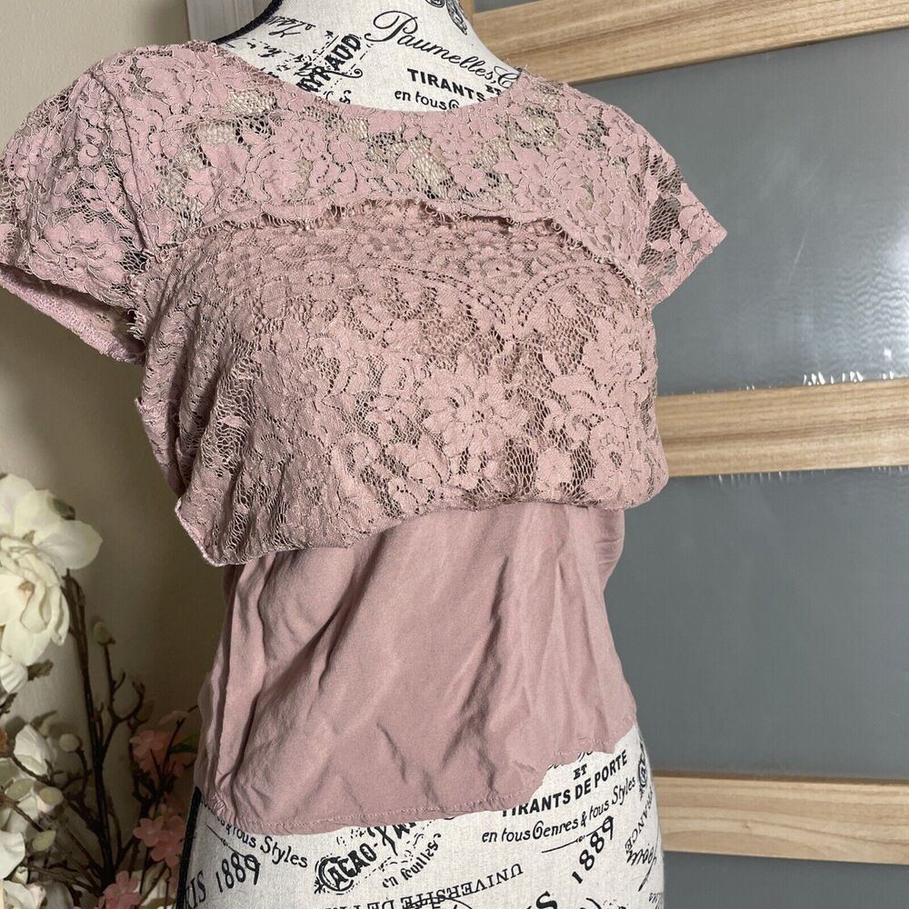 Abercrombie & Fitch Women’s Boho Lace Shirt Blush Pink Women's Size XS - Picture 4 of 8